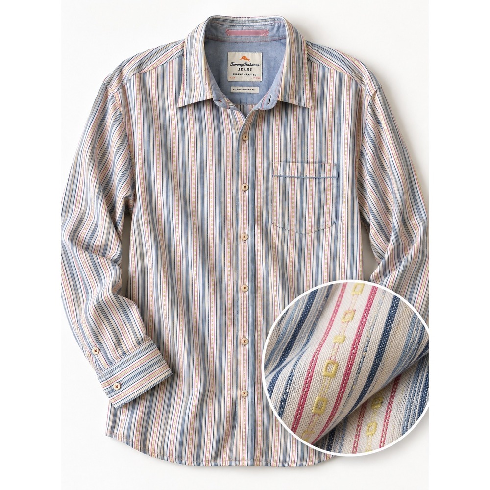 Tommy Bahama Button Down Shirt Size Large Multi Color Stripe Island Modern Fit